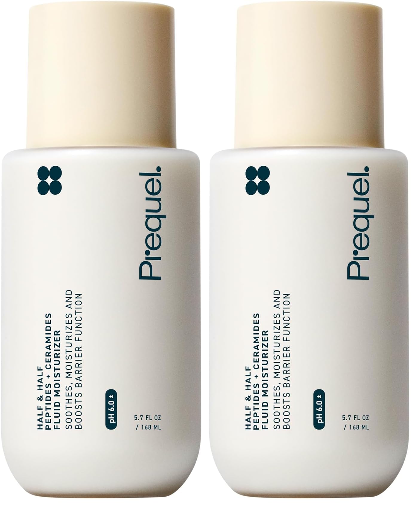 Prequel Skin Half and Half Fluid Moisturizer Face Cream. Lightweight Ceramide Peptide Lotion for All Skin Types, including Dry and Sensitive. Hydrating Facial Cream for Women and Men (Pack of 2)