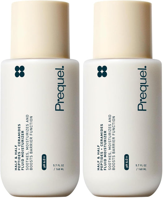 Prequel Skin Half and Half Fluid Moisturizer Face Cream. Lightweight Ceramide Peptide Lotion for All Skin Types, including Dry and Sensitive. Hydrating Facial Cream for Women and Men (Pack of 2)