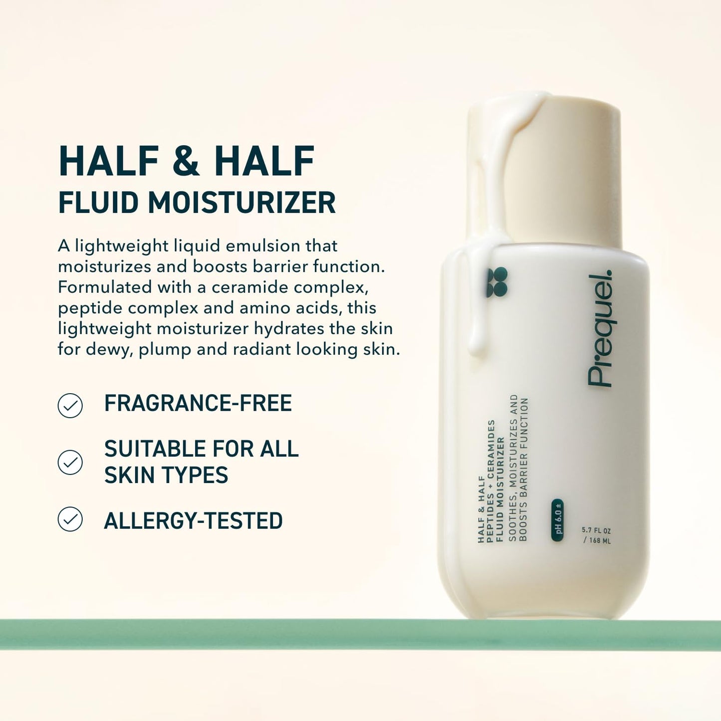 Prequel Skin Half and Half Fluid Moisturizer Face Cream. Lightweight Ceramide Peptide Lotion for All Skin Types, including Dry and Sensitive. Hydrating Facial Cream for Women and Men (Pack of 2)