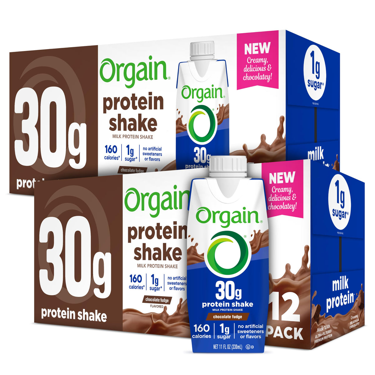Orgain 30g High Protein Dairy Shake, 5g BCAAs, Chocolate, 11 oz, 12pk | Ready to drink dairy isolate milk protein, meal replacement, 1g sugar per serving, keto friendly, gluten free